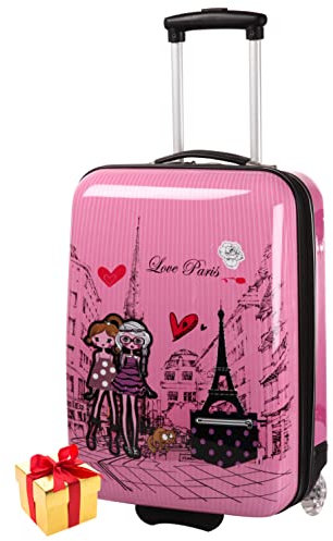 OLIVIA - Valise Enfant/Fille Rose Love Paris 2031 ABS 50CM + Cadeau Surprise