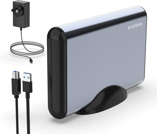 GODO 3.5 inch External Hard Drive Enclosure for 2.5 3.5 SATA HDD SSD,USB 3.0 to Aluminum Hard Drive Dock Case with Stand,Support UASP,12V Power Adapter-Grey