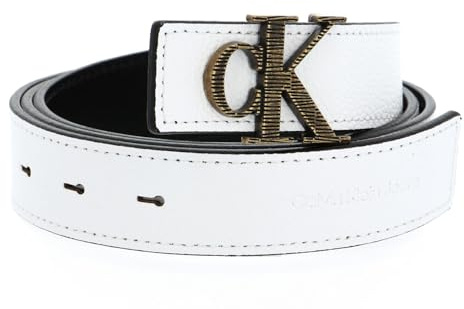 Calvin Klein Leder Gürtel CKJ Monogram Mono Hardware Belt W80 Bright White weiß