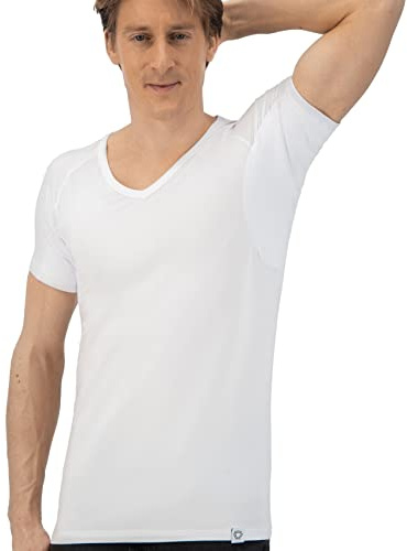 Fibershirts® Anti Schweiß Shirt - T-Shirt gegen Schweißflecken - Anti Schweiß Unterhemd - Mit Armpads PRO & Silber Behandlung - Herren - V-Ausschnitt