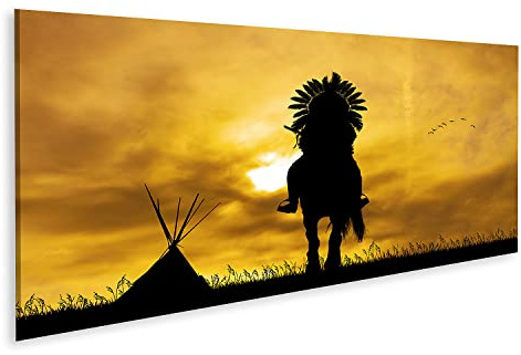 islandburner Bild auf Leinwand Indianer Pferderücken Sonnenuntergang Indianer Pferderücken Sonnenu Bilder Wandbilder Poster