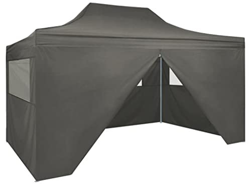 HOMIUSE 3x4,5 m Faltzelt Pop-Up mit 4 Seitenwänden Pavillon Grillpavillon Gartenlaube Verkaufsstand Faltpavillon Gartenpavillon Party Zelt Pavillion Klappbar Pop Up Pavillon Faltbar Anthrazit