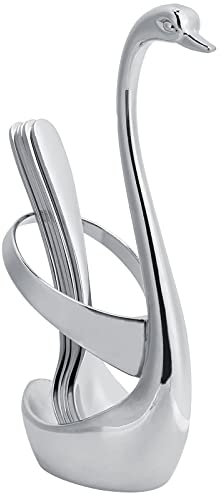 Decorative Swan Base Holder with 5 Spoons, Metal Coffee Dessert Flatware Set for Coffee, Fruit, Sugar, Ice Cream, Cake, Teaspoon