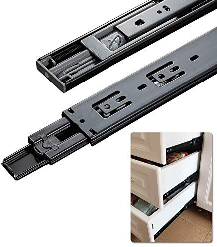 Schubladenführung Selbsteinzug Schubladenschienen Vollauszug Schubladenschienensystem mit Dämpfung Soft Closing 350 mm 1 Paar Schwarze Metall-Teleskopschienen-Kugelführung
