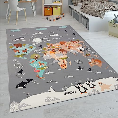 Paco Home Kinderteppich Teppich Kinderzimmer Spielteppich Junge Mädchen Modern rutschfest, Grösse:200x290 cm, Farbe:Grau 3