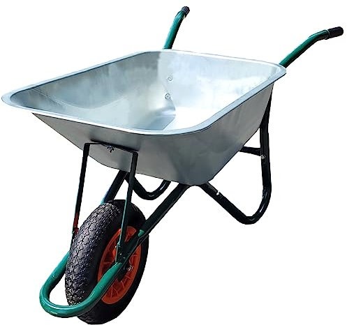 Metal Wheelbarrow - Galvanised with Pneumatic Tyre Professional Garden Wheelbarrow - 100 Litre