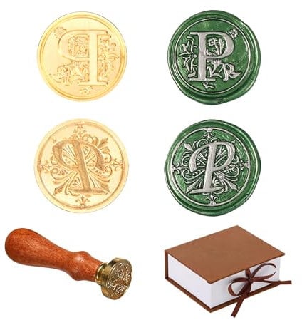 Comealltime 2 Stück Retro Alphabet Siegelwachs Stempel, A~Z Initialen Wachs Stempel mit Holzgriff, Vintage 26 Buchstabe 25mm Abnehmbarer Messingkopf Für Invitations Cards Gift Wrapping Decor(Letter P)
