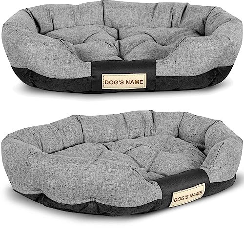 EDANTI Hundebett, Hundesofa, Hundekissen, Hundekörbchen, Laufstall, Liege, Personalisierte, Grau, Oval (75x50 cm)