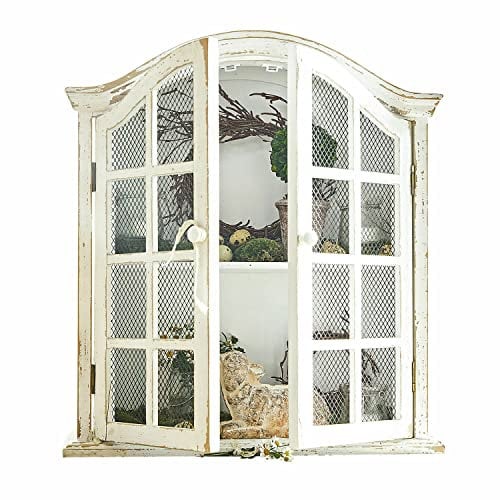 Loberon Wandschrank Monthelie, Elegante Sprossenfenster, charmantes Antik-Finish, historisch anmutende Form, Wohn-Accessoire, Furnierschichtholz, Kiefernholz, Eisen, antikweiß