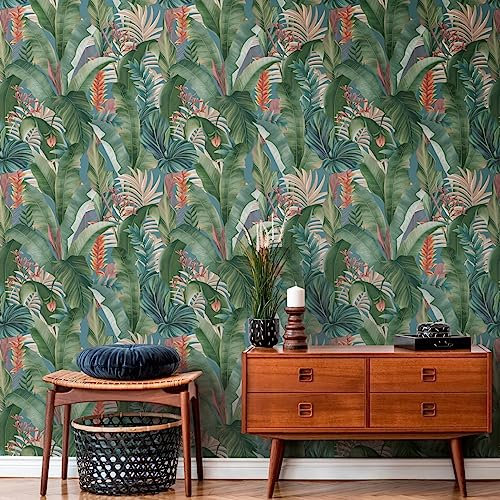 Livingwalls Papier peint intissé 394352 Jungle bleu pétrole – Papier peint pour salon, chambre à coucher – Papier peint feuilles de la jungle – 10,05 m x 0,53 m pour 5,33 m² – Fabriqué en Allemagne