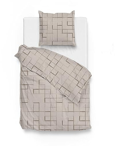 Traumschloss Classic Flanell Wende-Bettwäsche »Nojiz« grafisches Muster, beige, braun, 155x220 & 80x80, 100% Baumwolle, wärmend & kuschelig, mit Reißverschluss, bestehend aus Kissen und Bettbezug