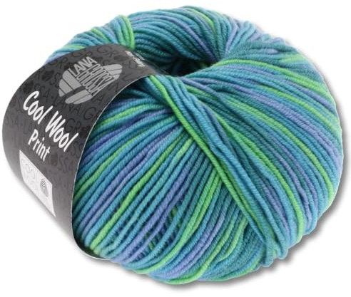 Frida's Wollhaus Lana Grossa 50 g Cool Wool Print Merino Wolle Garn Häkeln Stricken 16 Farben (757 | Türkis/Petrol/Himmelblau/Hellgrün)