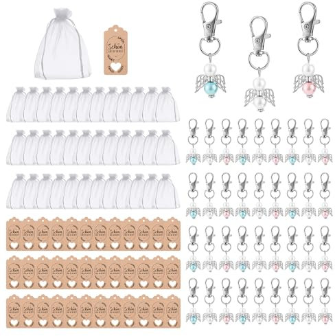 Engel anhänger,36 Stück kleine schutzengel,Schutzengel anhänger + Organzatasche + gelbe Lederkartei,Engelanhänger,Für Hochzeitsgeschenk, Geburtstagsgeschenk, Gastgeschenk Engel anhänger klein
