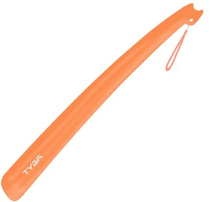 TYGA Schuhlöffel mit langem Griff, 43 cm lang, Kunststoff-Schuhlöffel für Herren, Damen, Senioren, Komfortgriff, flexibel, schnappsicher, Orange/Abendrot im Zickzackmuster (Sunset Chevron), Large