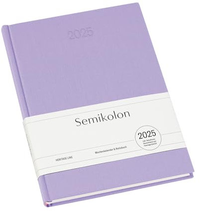 Semikolon 371501 Wochenkalender & Notizbuch 2025 A5, 13 Monate, Leinen-Papier, Hardcover - Lilac Silk