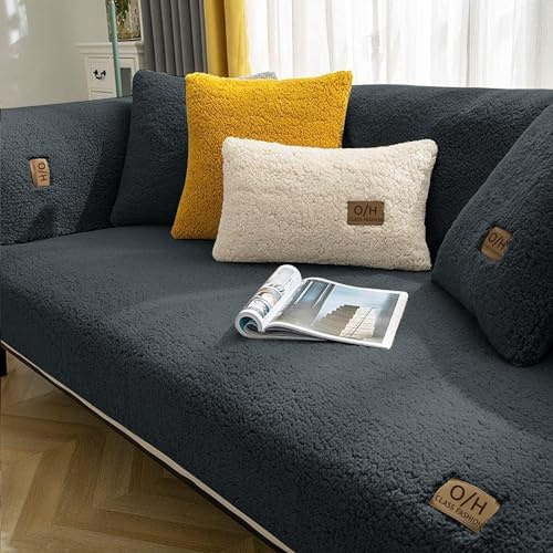 LINGKY Samt Sofabezug 1 2 3 4 Sitzer, L Form Sofaüberwurfe, Ecksofa Sofa überzug Pets Dog Couch überzug Anti-rutsch Sofaschutz, Ultra Weicher Sofaschoner (Schwarz, 90x180cm/Rechteckig)