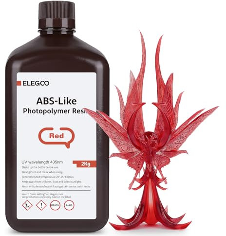 ELEGOO 405nm ABS-Like Resin, LCD UV Rapid Resin Hohe Präzision, Nicht Spröde, Nicht Giftig für LCD/DLP 3D Drucker Photopolymer Harz 2kg Klarrot