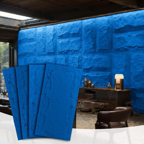 Stone 3D Wall Panels,4-Pack PU Wall Panels, 23.6*47.2 Wall Paneling for Interior Wall Decor, Faux Stone Wall Panel for Accent Wall Decor, Sophisticated & Stylish 3D Wall Decor(Gem Blue)