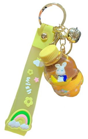 ZDHC Süßer Mondkaninchen-Schlüsselanhänger, Kawaii, schwimmender Treibsand, Hase, Schlüsselanhänger, Autoschlüssel, Taschenanhänger für Frauen und Mädchen, Orange 2, One size