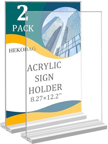 HEKOBAG 2 Stück Tischaufsteller A4 Tischständer Acryl T-ständer Preisschilder Aufsteller A4 Werbeaufsteller Preisaufsteller Transparent Thekenaufsteller A4 Flyerständer für Restaurants Büro Werbung