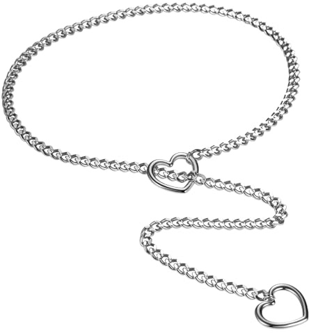 Flongo Choker Lariat Halskette für Damen: Gold Silber Schwarz Edelstahl Lock Herzkette Kubanische Kette Panzerkette mit Herz Anhänger Punk Sexy Lange Schlupfkette Y Tropfen Halskette verstellbar