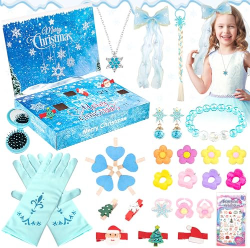 Adventskalender 2025 Mädchen, Prinzessinnen Weihnachtskalender für Kinder Mädchen, 24 Tage Mädchen Adventskalender mit Haar Accessoires, Weihnachtsgeschenke für Mädchen Kinder