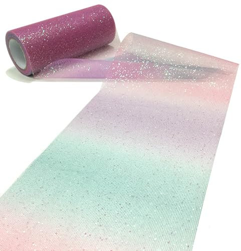 WANYIG Tischläufer Tischdeko Regenbogen Tüll Glitzer Tüllstoff Dekostoff Tischband Tüllnetz Tüllband Party Deko für Geburtstag Hochzeit Einschulung Taufe DIY Handwerk Weihnachten (A#, 30CM*9M)