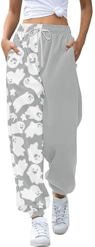 Prime 2024 Angebote Jogginghose Damen Baggy Halloween Hose Freizeithose Hohe Taille Sporthose Trainingshose Jogger Pant Sweatpants Mit Taschen Black Friday Damenmode