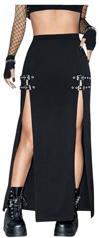 GORGLITTER Women's Summer Gothic Maxi Skirt Goth Sexy Femboy Long Skirts | Y2k, Split Thigh, Side Slit, Emo, High Waisted, Elasticated Waist, Festival, Going Out, Party Clothes