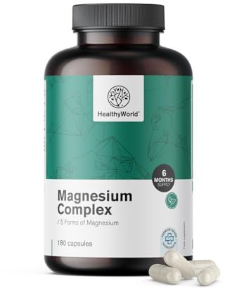 HealthyWorld Magnesium Komplex - 180 Pflanzenkapseln - 5 Formen: Magnesiumoxid, citrat, bisglycinat, malat und -ascorbat - Unterstützung für Muskel, Knochen und Nervensystem - 6 Monatsvorrat