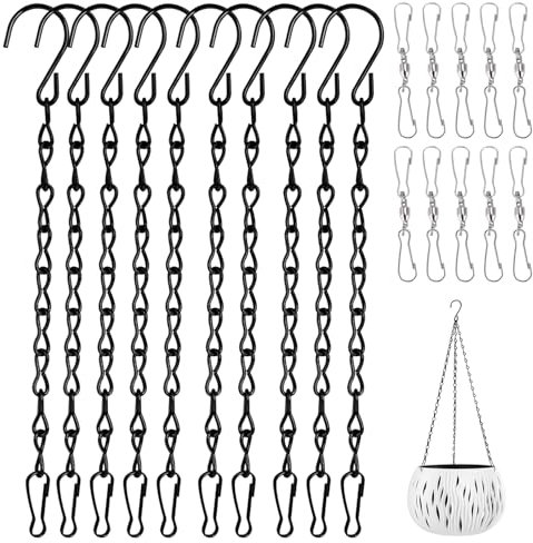 Asaisimg 20 Pieces Plant Hanging Chains Set, 10 Pcs 24CM Metal Hanging Basket Chain with 10 Pcs 360 Degree Swivel Hanging Basket Chains for Bird Feeders Lanterns Wind Chimes Billboards Photo