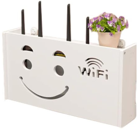 Wireless Wifi Router Aufbewahrungsbox Ohne Bohren Kabel Router Aufbewahrungsbox Regal Wandbehänge Halterung Kabel Organizer TV Set-Top Box Wandaufbewahrung Dekorative Box(Smiling face,38*8.5*20cm)