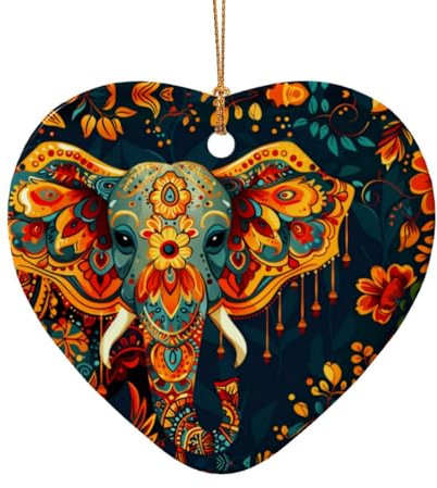 Schmücken Sie einen schönen Elefanten Weihnachtsbaumschmuck - Keramik Herz und Stern Ornamente - Festliche Dekorationen für jeden Anlass