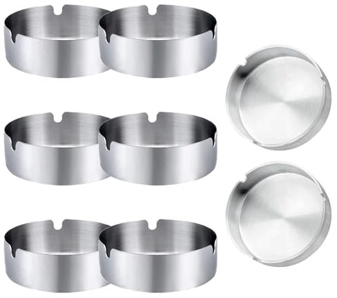 Cendriers Ronds, Lot de 8 en Acier Inoxydable Cendriers, 8cm/3,1in Cendrier de Bureau Moderne, Cendrier de Bureau en Acier Inoxydable, Cendrier Moderne pour Traitement de Polissage, Restaurants