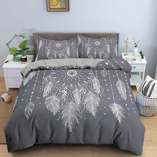 Rptidmv Bettwäsche 155x220 Grauer Traumfänger Bettwäsche-Sets mit Reißverschluss Schließung (Kinder Jungs Mädchen), Weiche Mikrofaser Bettbezüge + 2 Kissenbezug 80x80 cm