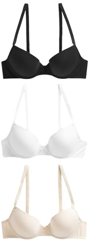 NEXT Damen Gepolsterter Plunge-BH 3 x Dekolletés-BHS aus Baumwollgemisch mit Pads