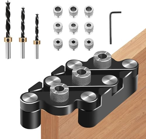 6/8/10mm Selbstzentrierende Holzbearbeitungs Dübellehre Kit, 3-in-1 die Bohrschablone Möbelbau mit Positionierungsclip Einstellbare Bohrführung Puncher Locator und Limitierer