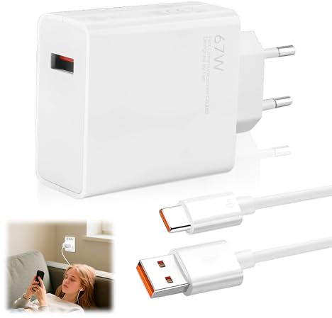 67W Cargador Xiao-mi Rápido 6A para Xiao-mi 14 13 12 12t 12s Pro Lite Mi14 Mi13T Mi13 13 Pro Mi12 12 Mi11 Mi10 Redmi Note 13 12 11 10 9 Poco F5 F5 X6 X5 X4 con USB-C Cable de 2m