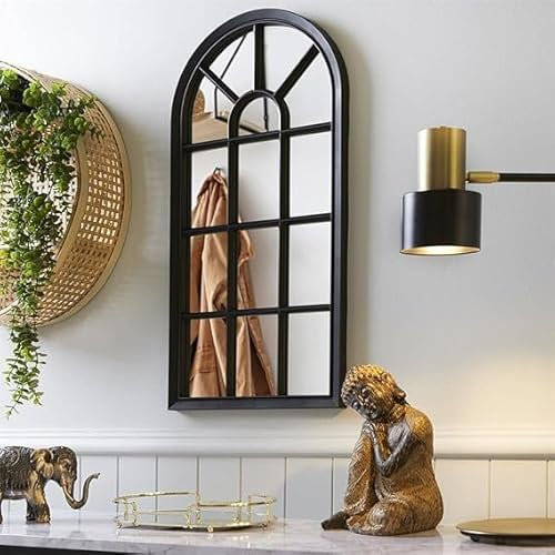 New Black Window Style Wall Mirror Simply Stylish Decor Mirror Wall Window Mirror Perfect For Both INDOOR/OUTDOOR Home Decor (69X 34Cm)
