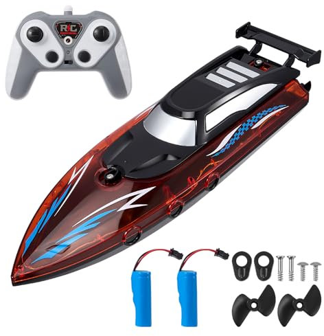 Remote Control Boat with LED Light,2.4GHz Remote Control Boat for Adults Self-Righting 9.3MPH,30 Mins,RC Low Battery Alarm 2 Battery for Pools Lakes Rechargeable Pool Toys Gifts for Boys Girls