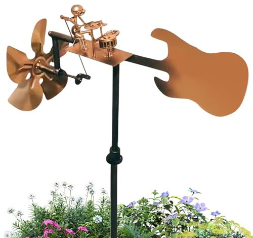 Moulin à vent musical en acier inoxydable - Fait à la main - Moulin à vent de jardin en métal - Moulin à vent en métal fait à la main - Carillon éolien avec design de batterie - Moulin à vent pour le