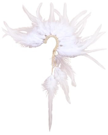 AOOOWER Handgefertigte Gefieder-Ohrmanschette Imitation Gefieder Wrap Nicht Piercing Quasten Ohrclip Manschette Ohrringe für Frauen Hochzeit, 42.8cm, Imitation Feder, Kein Edelstein