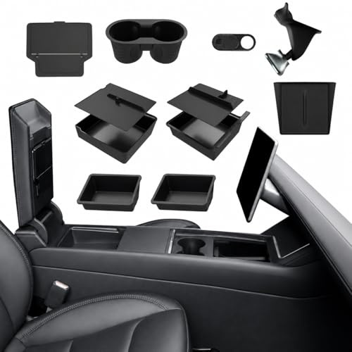 10PCS Center Console Organizer Tray for 2025 2026 Tesla Model Y Juniper Accessories, Under Seat Storage Armrest Hidden Storage Box Cup Holder Charger Pad for Tesla Model Y Juniper