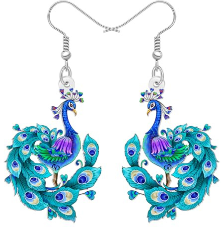 BAMAY Pfau Geschenke Acryl Niedlich Pfau Ohrringe Pfau Ästhetische Schmuck Tropischen Vogel Ohrringe Hängend Vogel Liebhaber Geschenke Für Naturliebhaber Damen Mädchen (Blau)