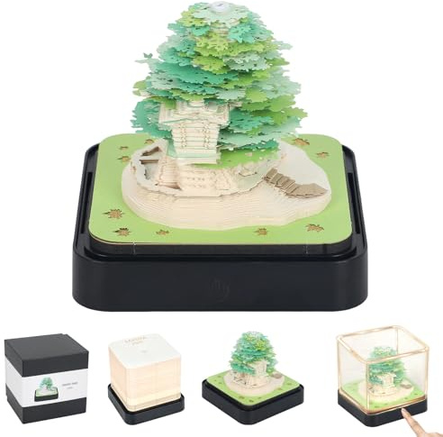 Calendario 3D 2026 con luces LED, bloc de notas 3D, papel creativo, bloque de construcción artístico, arte de papel, casa del árbol con caja de visualización, adhesivo para rasgar, decoración de mesa