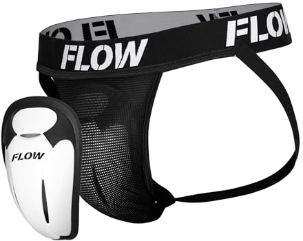 Flow Fightgear Premium Coquille de Protection – Suspensoir – pour Sports de Combat, Kickboxing, Hockey, Baseball – Hommes - Schwarz - XL
