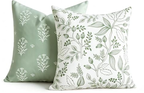 2er Set Boho Kissenbezug 50x50 Samt Kissenhülle Salbeigrün Sofakissen Doppelseitiger Couchkissen Super Weich Landhausstil Kissenhüllen Dekokissen für Sofa Wohnzimmer Schlafzimmer Outdoor Kissen