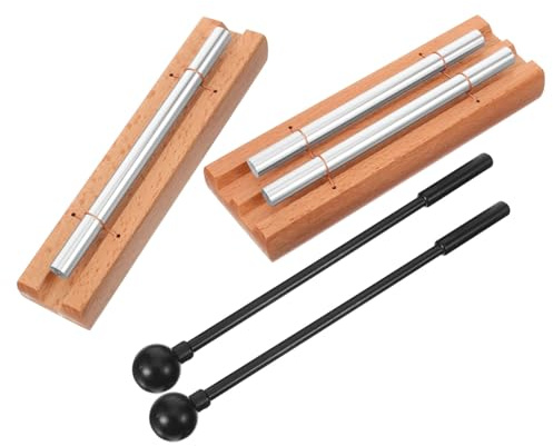 WEKADRIN 2 Sätze Hand Chimes aus Metall und Holz mit Schlägel Percussion Instrument für Meditation Yoga Musikunterricht Langlebig Glatte Oberfläche Teiliges Klangstäbe