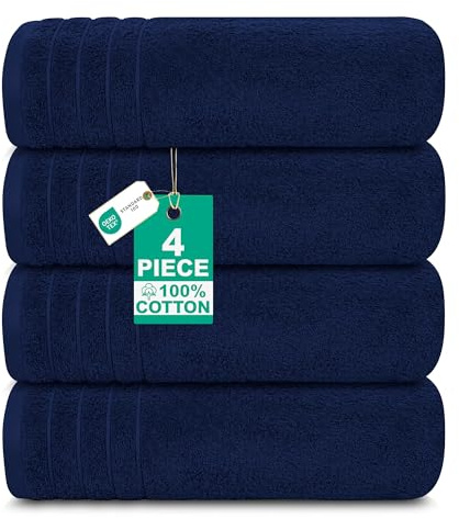 100% Cotton Extra Large Bath Towels Set of 4 (76x152cm) Navy - 450 GSM | Hotel Quality Towel, Super Soft, Lightweight Quick Dry & Highly Absorbent Bathroom Bale Towels for Adults | OEKO-Tex Standard