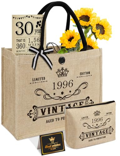 Geschenke Zum 30 Geburtstag Frau - 1996 Jute Tote Tasche, Make-up Tasche | Große Kapazität, Wasserdichte Beschichtung, Leicht zu Reinigen, Zurück im Jahr 1996 Poster, 30. Geburtstag Frau Geschenke